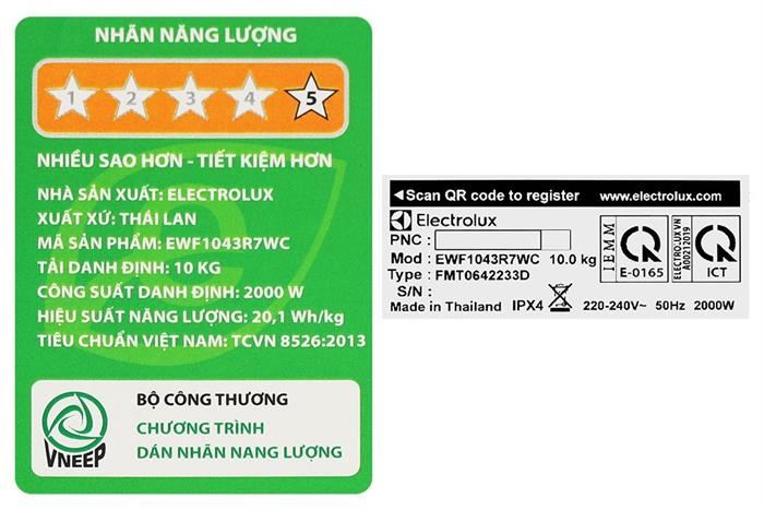 Máy Giặt Electrolux UltimateCare 700 Inverter 10 Kg EWF1043R7WC&nbsp;